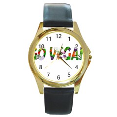 Go Vegan Round Gold Metal Watch by Valentinaart