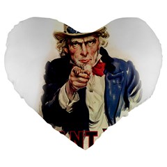 Uncle Sam Large 19  Premium Flano Heart Shape Cushions by Valentinaart