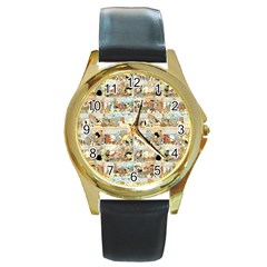 Old Comic Strip Round Gold Metal Watch by Valentinaart