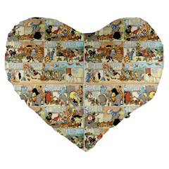 Old Comic Strip Large 19  Premium Flano Heart Shape Cushions by Valentinaart