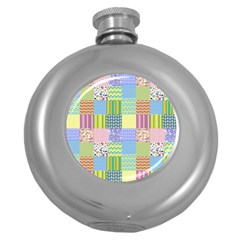 Old Quilt Round Hip Flask (5 Oz) by Valentinaart