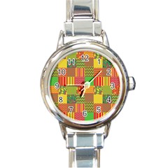 Old Quilt Round Italian Charm Watch by Valentinaart