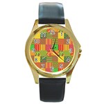 Old Quilt Round Gold Metal Watch Front