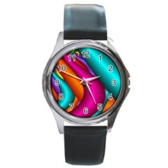 Fractal Wallpaper Color Pipes Round Metal Watch by Amaryn4rt