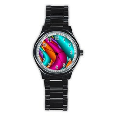 Fractal Wallpaper Color Pipes Stainless Steel Round Watch by Amaryn4rt