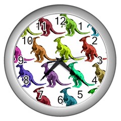 Multicolor Dinosaur Background Wall Clocks (silver)  by Amaryn4rt