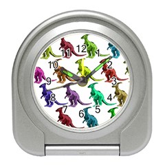 Multicolor Dinosaur Background Travel Alarm Clocks by Amaryn4rt