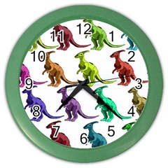 Multicolor Dinosaur Background Color Wall Clocks by Amaryn4rt