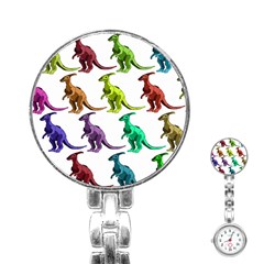 Multicolor Dinosaur Background Stainless Steel Nurses Watch by Amaryn4rt