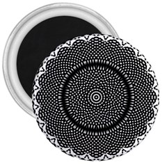 Black Lace Kaleidoscope On White 3  Magnets