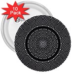 Black Lace Kaleidoscope On White 3  Buttons (10 pack)  Front