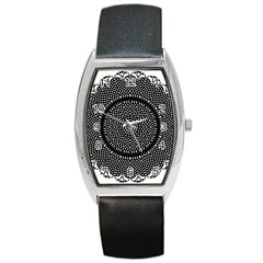 Black Lace Kaleidoscope On White Barrel Style Metal Watch