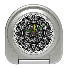 Black Lace Kaleidoscope On White Travel Alarm Clocks by Amaryn4rt