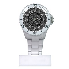 Black Lace Kaleidoscope On White Plastic Nurses Watch by Amaryn4rt