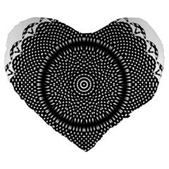 Black Lace Kaleidoscope On White Large 19  Premium Flano Heart Shape Cushions