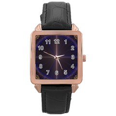 Color Fractal Symmetric Blue Circle Rose Gold Leather Watch  by Amaryn4rt