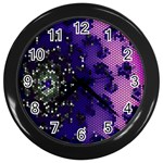 Blue Digital Fractal Wall Clocks (Black) Front