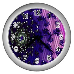 Blue Digital Fractal Wall Clocks (silver)  by Amaryn4rt