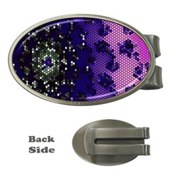 Blue Digital Fractal Money Clips (oval) 