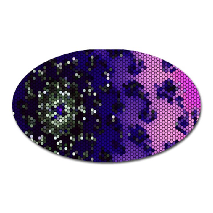 Blue Digital Fractal Oval Magnet