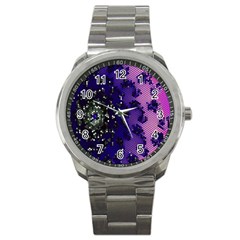 Blue Digital Fractal Sport Metal Watch by Amaryn4rt