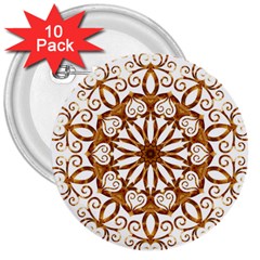 Golden Filigree Flake On White 3  Buttons (10 Pack)  by Amaryn4rt