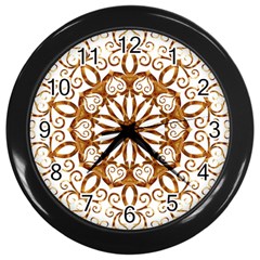 Golden Filigree Flake On White Wall Clocks (black) by Amaryn4rt