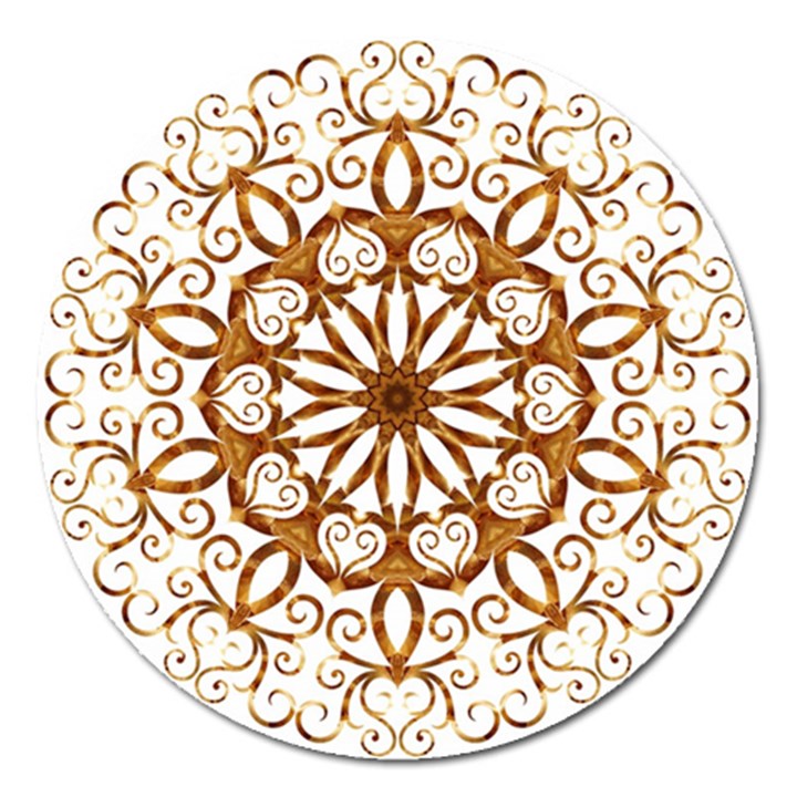 Golden Filigree Flake On White Magnet 5  (Round)