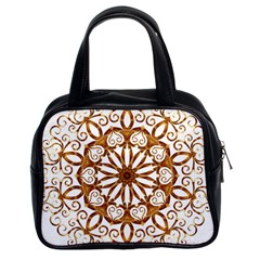 Golden Filigree Flake On White Classic Handbags (2 Sides) by Amaryn4rt