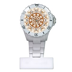 Golden Filigree Flake On White Plastic Nurses Watch by Amaryn4rt