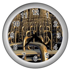 Fractal Image Of Copper Pipes Wall Clocks (silver)  by Amaryn4rt