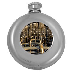 Fractal Image Of Copper Pipes Round Hip Flask (5 Oz) by Amaryn4rt