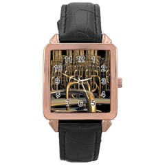 Fractal Image Of Copper Pipes Rose Gold Leather Watch  by Amaryn4rt