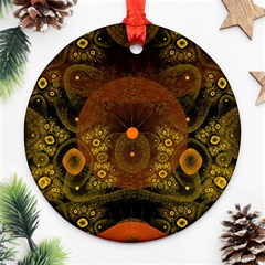 Fractal Yellow Design On Black Ornament (round) by Amaryn4rt