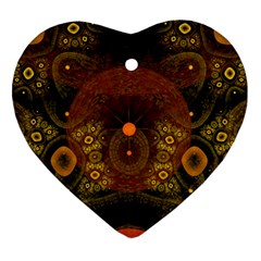 Fractal Yellow Design On Black Ornament (heart)