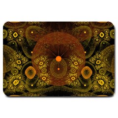 Fractal Yellow Design On Black Large Doormat  by Amaryn4rt