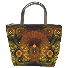 Fractal Yellow Design On Black Bucket Bags by Amaryn4rt