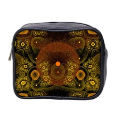 Fractal Yellow Design On Black Mini Toiletries Bag 2-side by Amaryn4rt