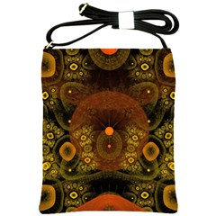 Fractal Yellow Design On Black Shoulder Sling Bags by Amaryn4rt