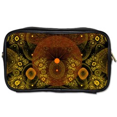 Fractal Yellow Design On Black Toiletries Bags by Amaryn4rt