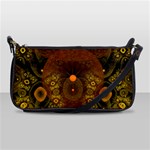 Fractal Yellow Design On Black Shoulder Clutch Bags Front