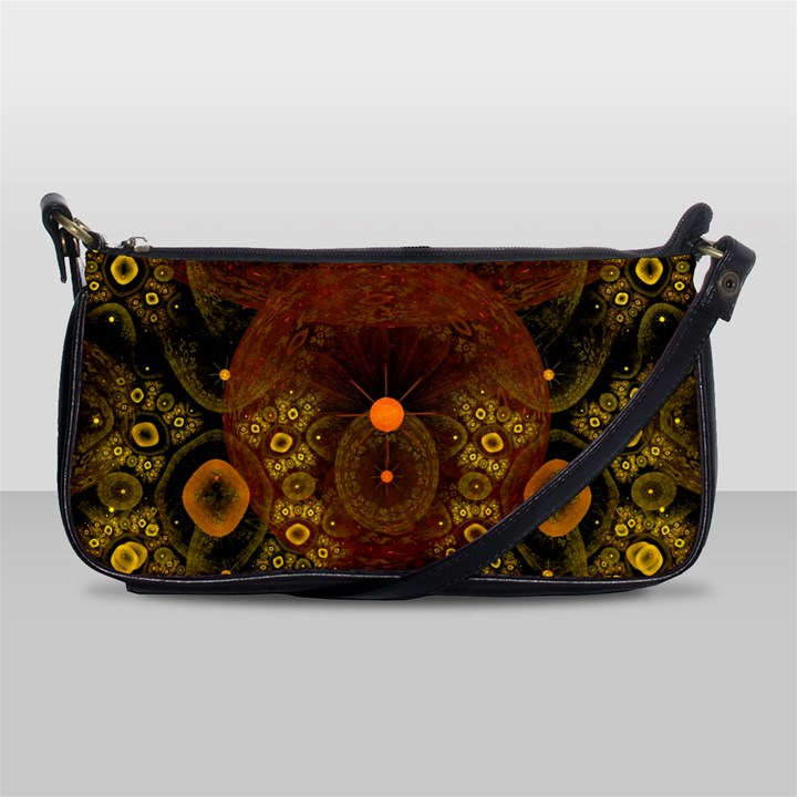 Fractal Yellow Design On Black Shoulder Clutch Bags