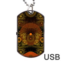 Fractal Yellow Design On Black Dog Tag Usb Flash (one Side) by Amaryn4rt