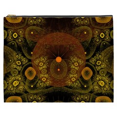 Fractal Yellow Design On Black Cosmetic Bag (xxxl)  by Amaryn4rt