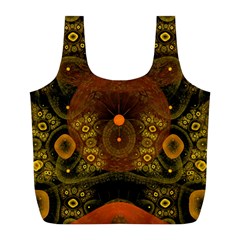 Fractal Yellow Design On Black Full Print Recycle Bags (l)  by Amaryn4rt