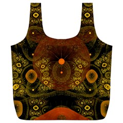 Fractal Yellow Design On Black Full Print Recycle Bags (l)  by Amaryn4rt