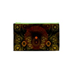 Fractal Yellow Design On Black Cosmetic Bag (xs) by Amaryn4rt