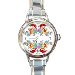 Fractal Kaleidoscope Of A Dragon Head Round Italian Charm Watch by Amaryn4rt