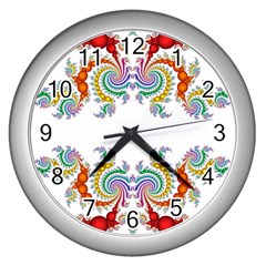 Fractal Kaleidoscope Of A Dragon Head Wall Clocks (silver)  by Amaryn4rt