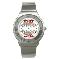 Fractal Kaleidoscope Of A Dragon Head Stainless Steel Watch by Amaryn4rt